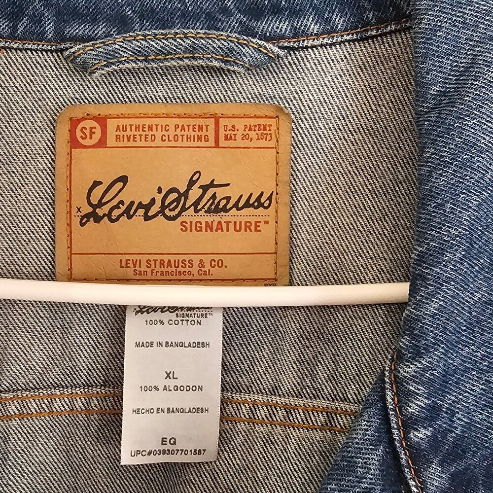 Levi Strauss Signature Denim Jacket-XL-Vintage Y2K Blue Trucker Style - Picture 3 of 7